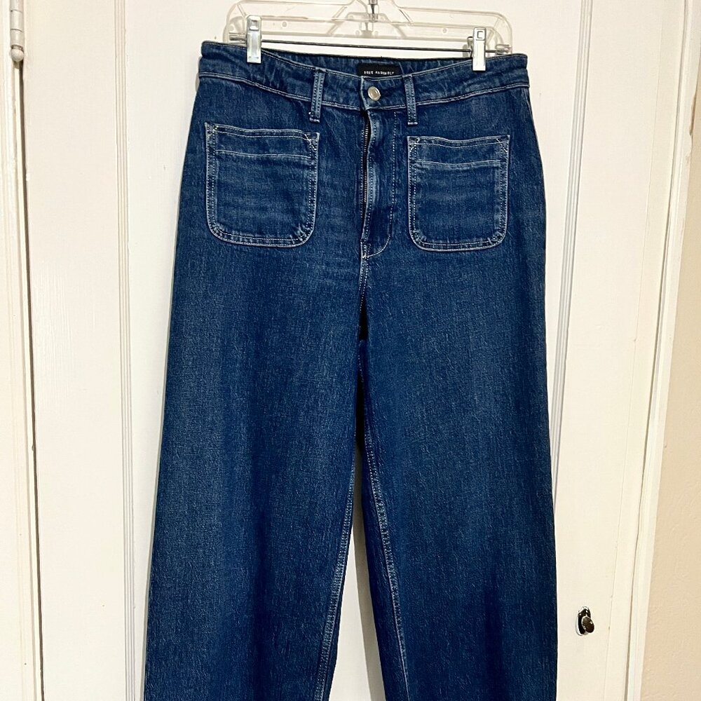 Free Assembly Women's Patch Pocket Wide Leg Jeans Size 12 Dark Wash